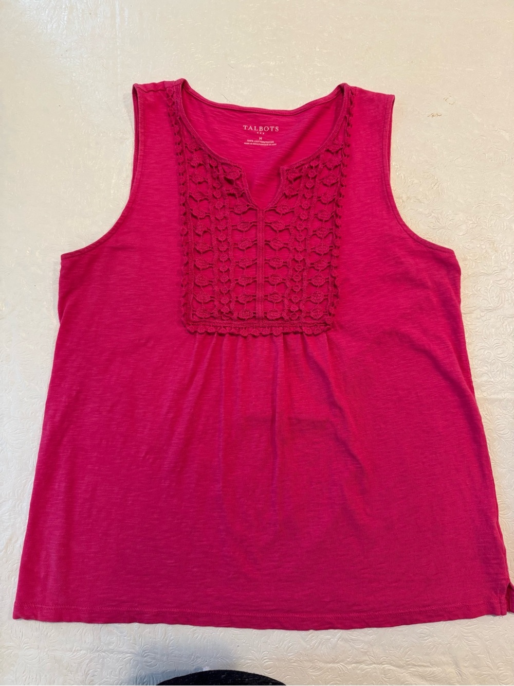 Talbots Sleeveless Crochet Bib Tank - Bright Fuchsia